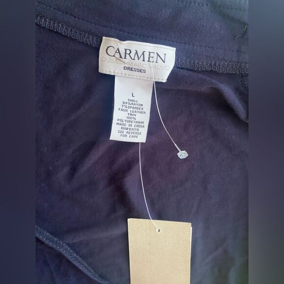 NWT Carmen Marc Valvo  Sheath Dress V-Neck Navy Long Sleeve Size L Stretch - Picture 5 of 11